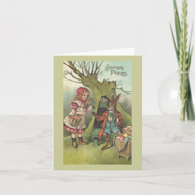 French Easter Bunny With Pipe Vintage Holiday Card (Front)