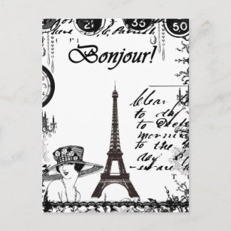 French Eiffel Tower Collage Postcard