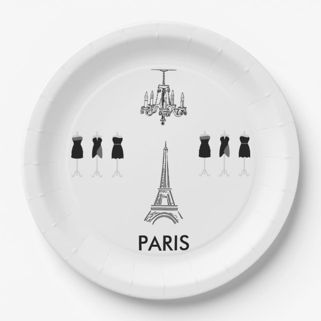 French Eiffel Tower Paris Theme Party Paper Plates (Front)