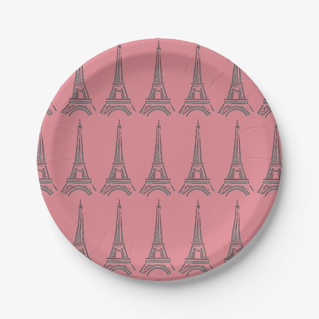 French Eiffel Tower Paris Theme Party Paper Plates (Front)