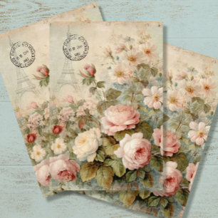 French Eiffel Tower Vintage Floral Pink Decoupage Tissue Paper