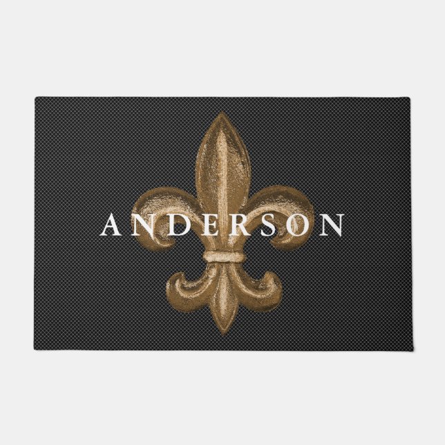 French Elegance Bold Gold Fleur de Lis Crest Doormat (Front)