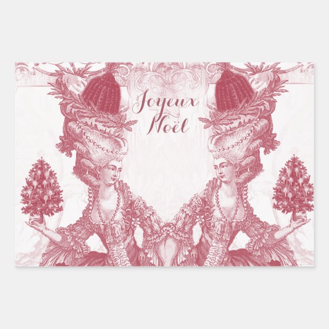 French elegant Marie Antoinette Joyeux Noel Wrapping Paper Sheet (Front)