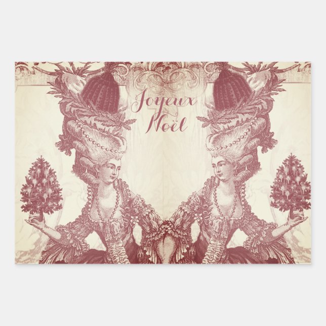 French elegant Marie Antoinette Joyeux Noel Wrapping Paper Sheet (Front)