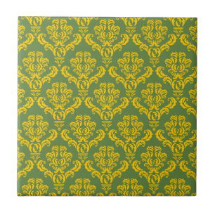 French Empire Damask in Yellow and Palm Green Tile