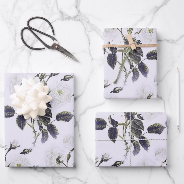 French Engraved Floral Toile-Grey, Pink, Blue  Wrapping Paper Sheet (Front)