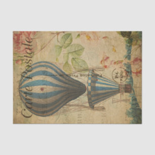 French Ephemera Blue Hot Air Balloon Decoupage Tissue Paper