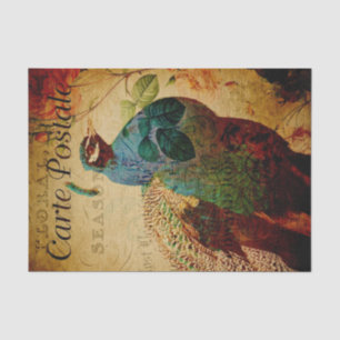 French Ephemera Blue Peacock Rose Floral Decoupage Tissue Paper