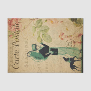 French Ephemera Lady Whippet Dog Floral Decoupage Tissue Paper