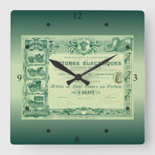 French Ephemera ~ Paris ~ Voitures Électriques ~ Square Wall Clock