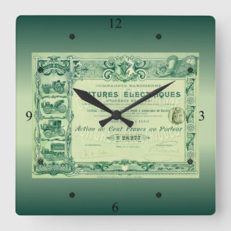 French Ephemera ~ Paris ~ Voitures Électriques ~ Square Wall Clock
