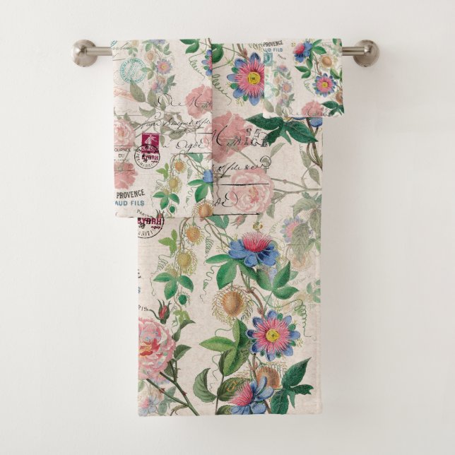 French Ephemera Passionflower Rose Bath Towel Set (Insitu)