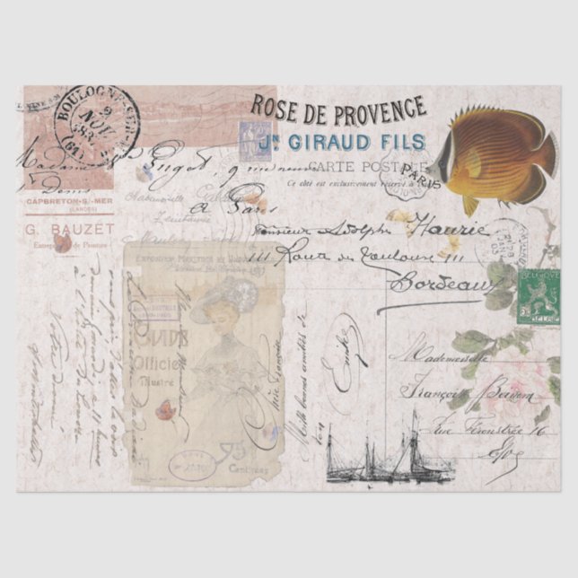 French Ephemera Postal Writings Lady Tissue Paper (Front)