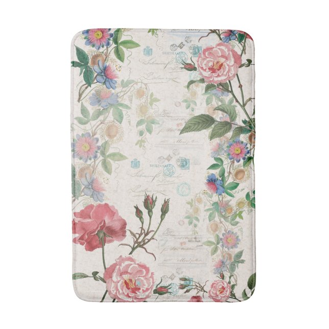 French Ephemera Rose Passionflower Floral Bath Mat (Front Vertical)