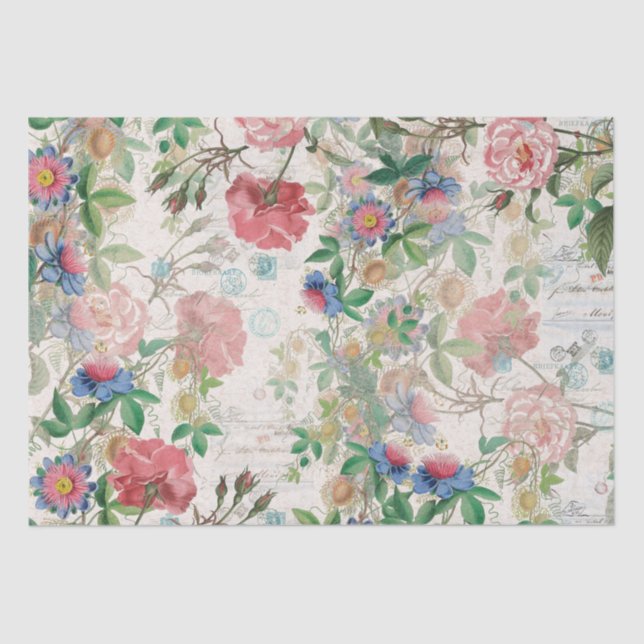 French Ephemera Rose Passionflower Tissue Paper (Front)