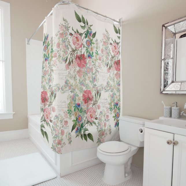 French Ephemera Rose Passionflowers Shower Curtain (In Situ)