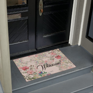 French Ephemera Roses Floral Welcome Doormat
