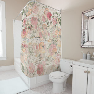 French Ephemera Roses Seashells Shower Curtain