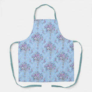 French European Blue White Victorian Style Floral  Apron