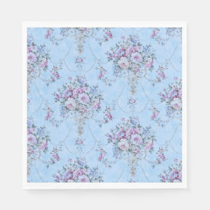 French European Blue White Victorian Style Floral Napkin
