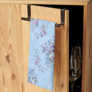French European Blue White Victorian Style Floral Tea Towel