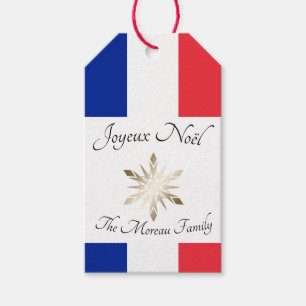 French Family Name Joyeux Noël Flag and Snowflake Gift Tags