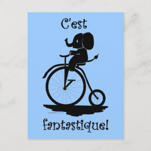 French Fantastic Elephant Pennyfarthing Bike Postcard