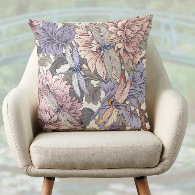 French Farmhouse Floral Lavender Pink Dragonflies Cushion (Creator Uploaded)