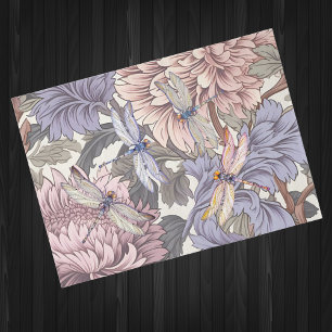 French Farmhouse Floral Lavender Pink Dragonflies Tissue Paper