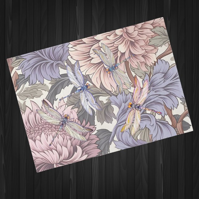French Farmhouse Floral Lavender Pink Dragonflies Tissue Paper (Creator Uploaded)