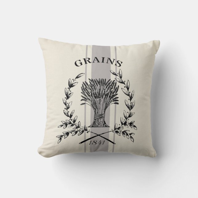 French Farmhouse grain vintage wreath faux linen Cushion (Front)