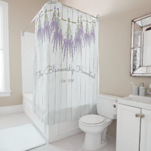 French Farmhouse Lavender Bundle White Bow Shower Curtain