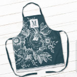 French Farmhouse Peony Monogram Dark Turquoise Apron<br><div class="desc">Personalise this chic,  modern adult apron with your monogram! This elegant apron has your custom initials on a gorgeous dark turquoise floral peony vintage french farmhouse design.</div>