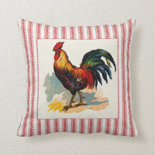 French Farmyard Rooster with Ticking Cushion