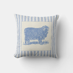 French Farmyard Sheep with Tickin Cushion