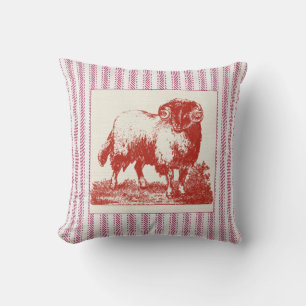 French Farmyard Sheep with Ticking Cushion