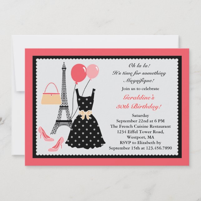 French Fashion Birthday Invitation (Front)
