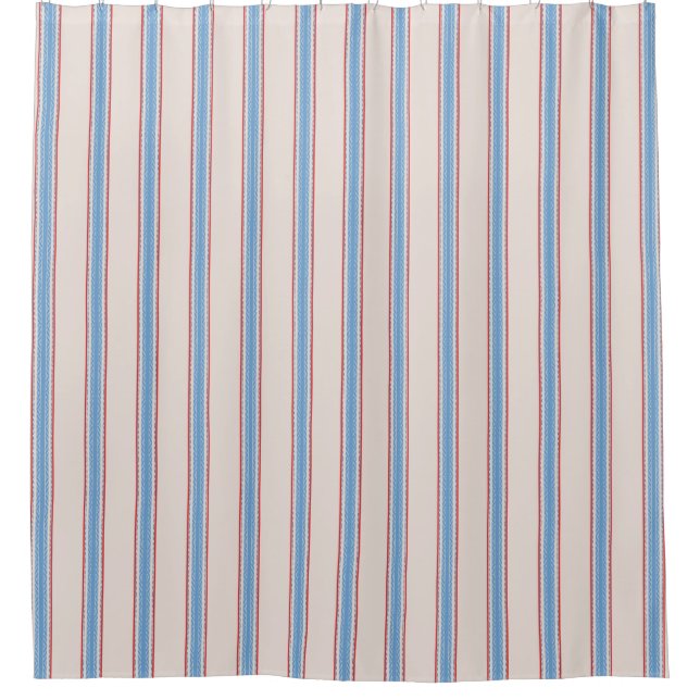 French Feed Sack blue stripe on off white Shower Curtain (Front)