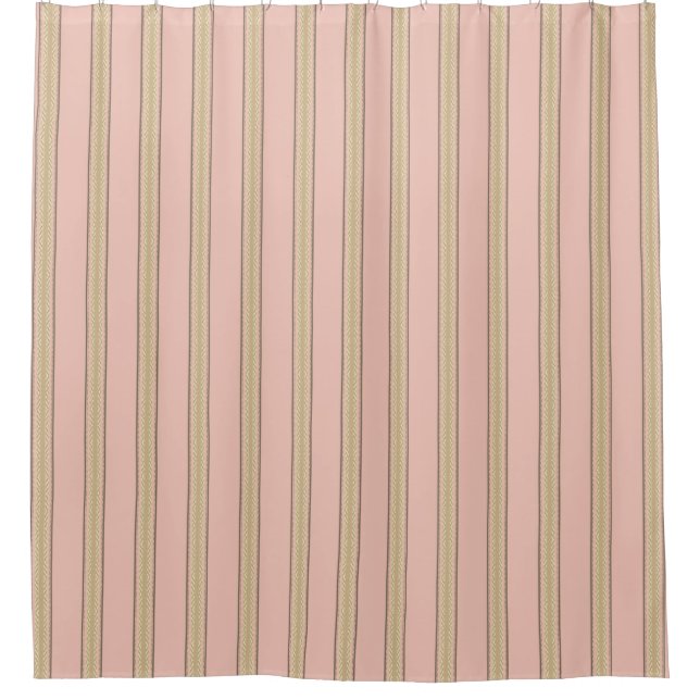 French Feed Sack gold stripe on pink Shower Curtain (Front)