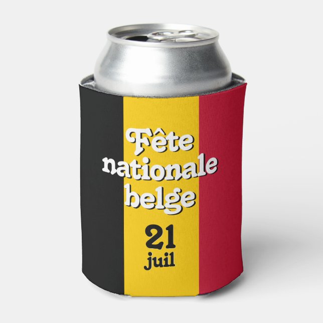 French Fête nationale belge Belgian Flag Can Cooler (Can Front)