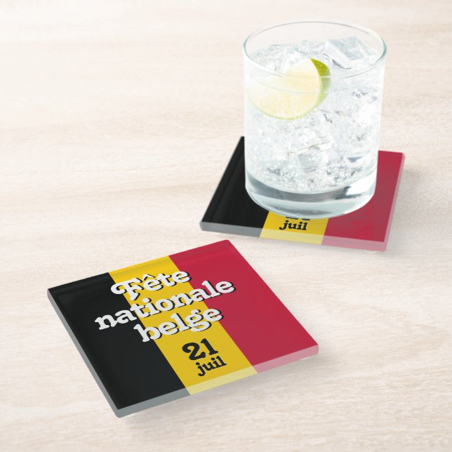 French Fête nationale belge Belgian Flag Glass Coaster (Angled)