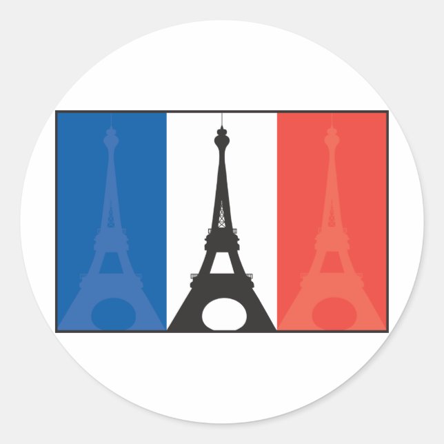French Flag and Eiffel Tower Classic Round Sticker (Front)