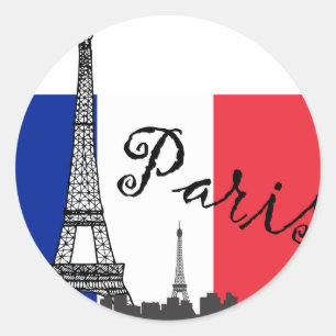 French Flag and the Eiffel Tower Classic Round Sticker