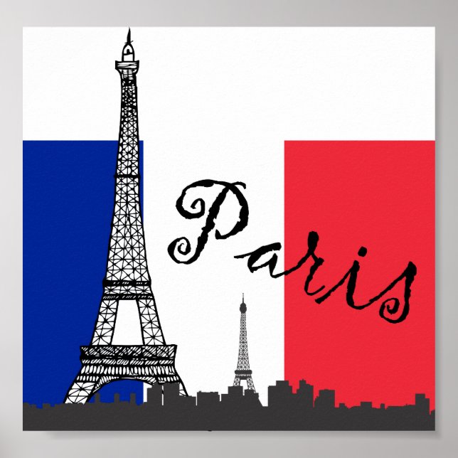 French Flag and the Eiffel Tower Poster (Front)