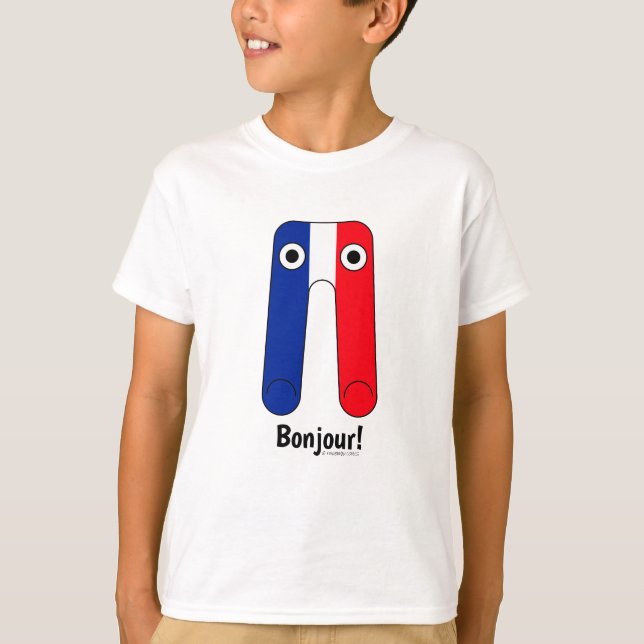 French Flag Blue White Red Bonjour! T-Shirt (Front)