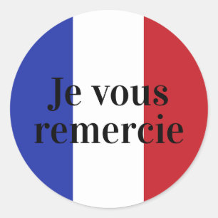French Flag Colours France Blue Je vous remercie Classic Round Sticker