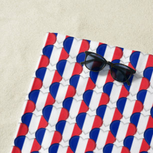 French Flag Colours Hearts Patriotic Beach Towel