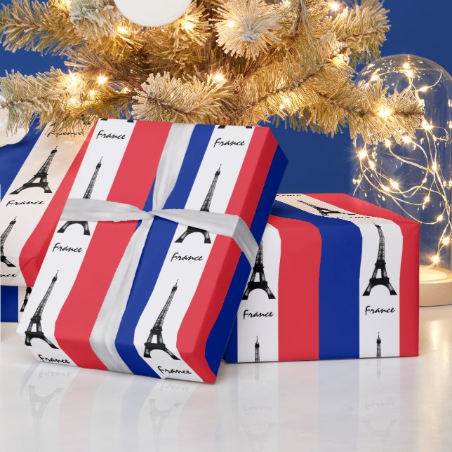 French Flag, Eiffel & France gifts /sports fans Wrapping Paper (Holidays)