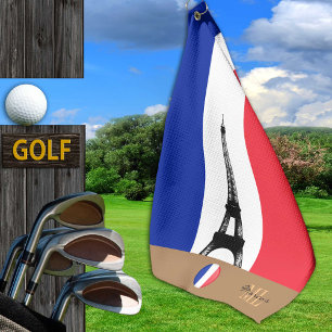 French flag & Eiffel, France monogrammed Golf Golf Towel