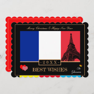 French Flag & Eiffel Happy New Year Wishes France Holiday Card